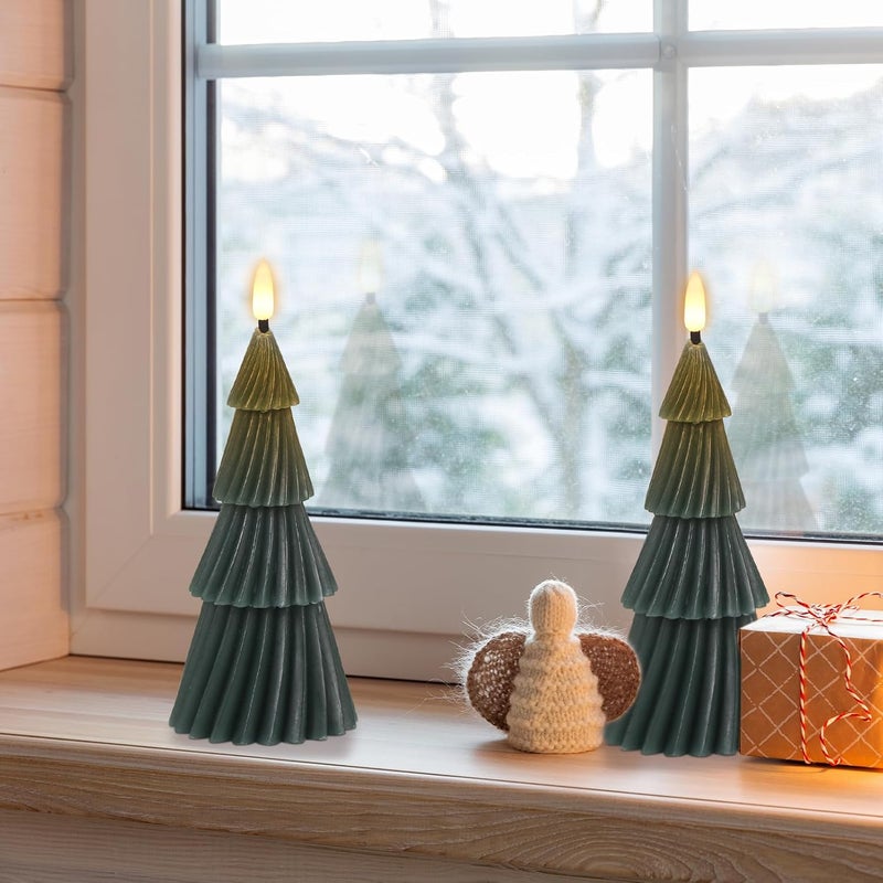 DRomance Christmas Tree Flameless Candles with 6 Hour Timer, Battery Operated LED Flickering Candle Lights Real Wax Vertical Stripe 3D Wick X-mas Dinner Tabletop Holiday Indoor Decoration(3"D x 7.1"H) - Image 5